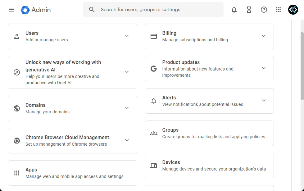 google admin console screenshot