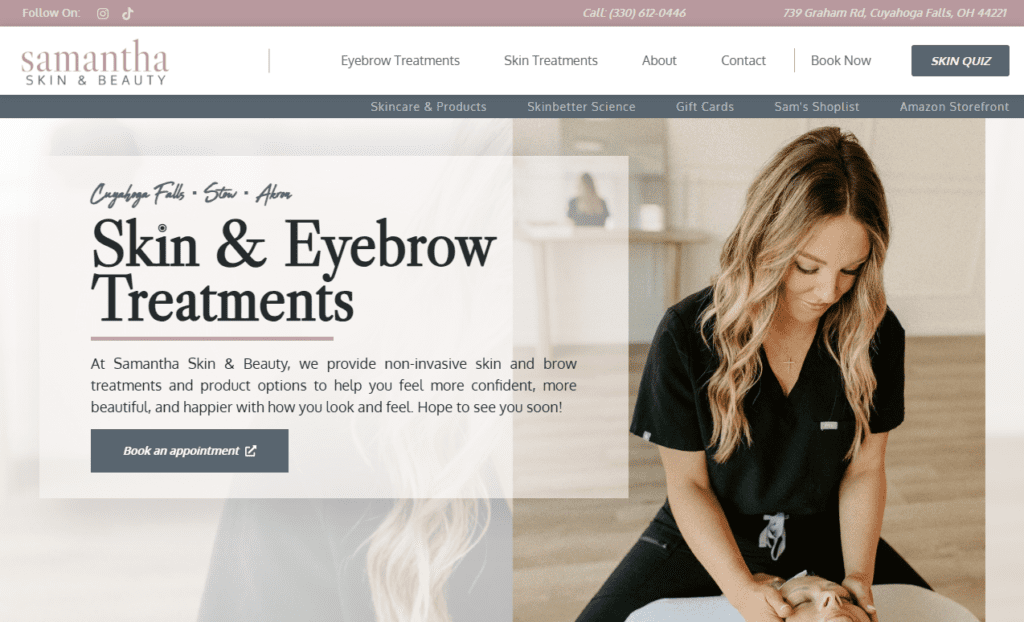 Samantha Skin & Beauty website screenshot