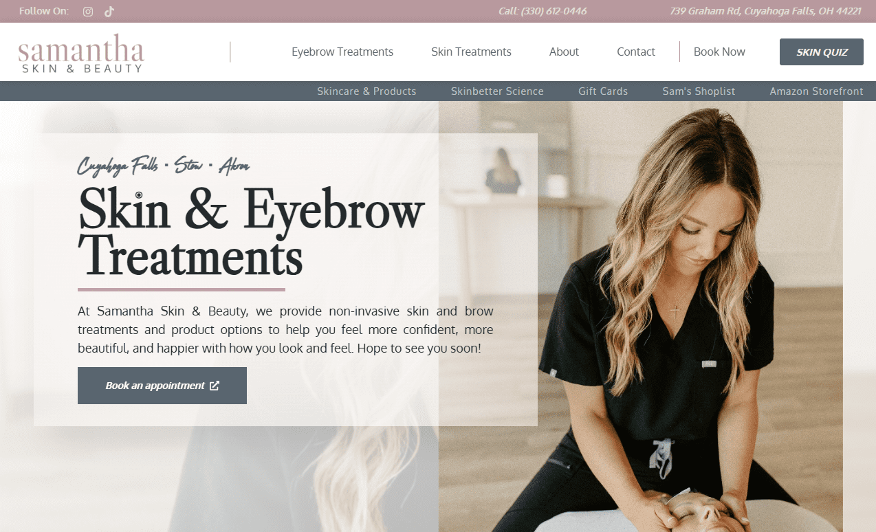 Samantha Skin & Beauty website screenshot