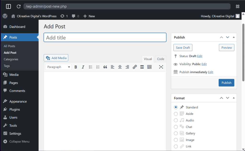 classic editor add post